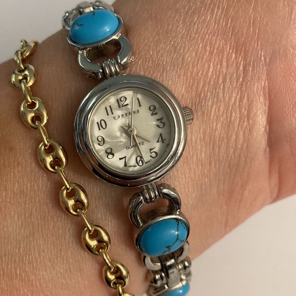 Kareena turquoise howlite stone quartz ladies watch with mother of pearl face - Picture 2 of 8